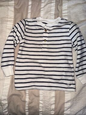 Janie and Jack White and Navy Striped Henley Long Sleeve